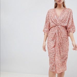 ASOS DESIGN scatter sequin knot front kimono dress